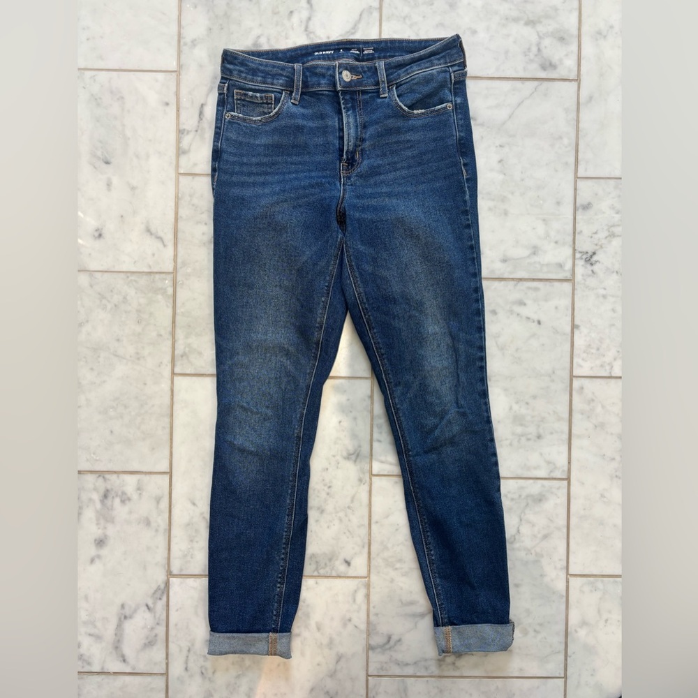 Old Navy Dark Blue Skinny Cuffed Jeans | Size 4 Long